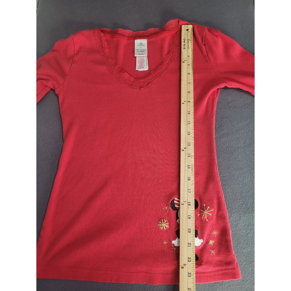 VTG Minnie Mouse Disney Long Sleeved V Neck Ribbed Thermal Embroidered y2k SZ SM - Picture 6 of 10